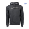 Full product image of the hoodie in black heather color. White Boeing signature logo across the chest.  Features front pouch pocket.