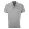 The Boeing Phantom Works 2025 Men’s Performance Polo by BOEING is a light gray, moisture-wicking, short-sleeve polo with a collar, three buttons, and PHANTOM WORKS printed subtly on the left chest.