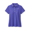 The Peter Millar Boeing Women’s Circle Back Performance Polo features short sleeves, a subtle geometric pattern, white buttons, and Boeing embroidery on the left chest. Its moisture-wicking fabric delivers comfort and a polished, casual style.