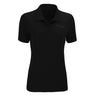 The Boeing Phantom Works 2025 Women’s Performance Polo by BOEING is a fitted, short-sleeve black polo with a collar, three buttons, and the Phantom Works logo on the left chest, made from snag-resistant fabric.