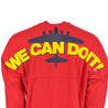 Rosie we can do it quote overlay on navy blue Boeing B-17 printed across the back from shoulder to shoulder.