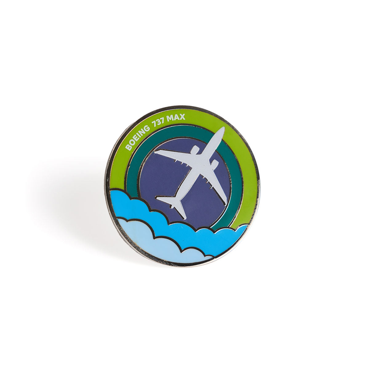 Skyward lapel pin, featuring the iconic Boeing 737 MAX in an enamel roundel design.