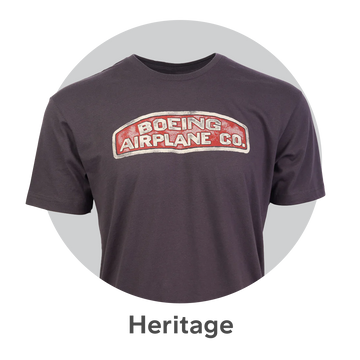 Thumbnail featuring a t-shirt from the Boeing Heritage collection on light grey background. Links to Boeing Historical Merchandise collection page.