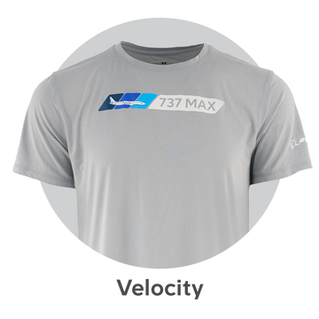 Thumbnail featuring a t-shirt from the Boeing Velocity collection on light grey background. Links to Boeing Velocity collection page.