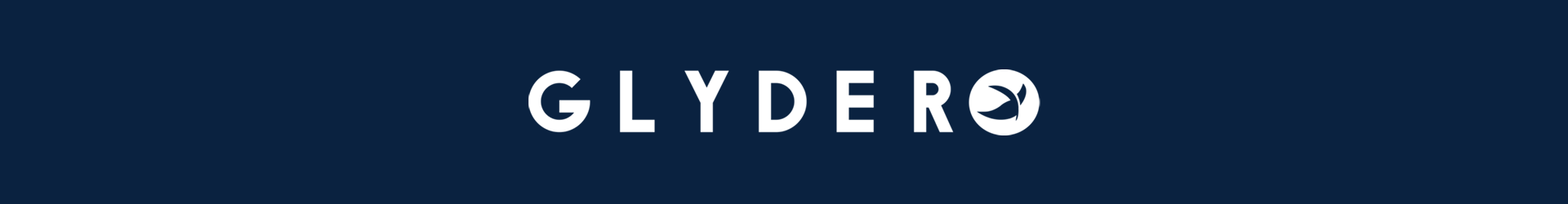 Glyder landing page banner with white logo over a navy blue background
