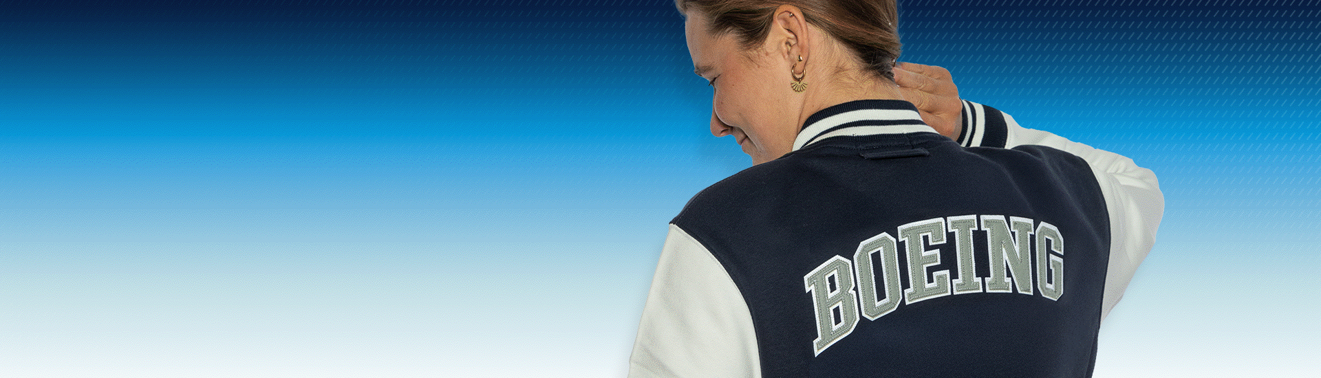 A GIF of 3 images featuring an assortment of Boeing Apparel on individuals.