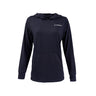 The Boeing Stores Womens Trek Hoodie is a sustainable black long-sleeve with a small white logo on the left chest, offering a simple and casual straight fit ideal for everyday wear.