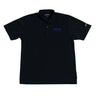 Boeing 747 Polo by The Boeing Store: A black polo shirt with a collared, button-up design featuring a blue embroidered left chest logo. Made from moisture-wicking fabric, it also provides UV protection for enhanced comfort and safety.
