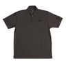 The Boeing Stores Boeing P-8A Polo is a black, moisture-wicking short-sleeve shirt with a three-button collar, UV protection, and a subtle chest logo displayed on a white background.