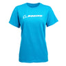 The Boeing Store offers the Boeing Signature Logo Womens T-Shirt in classic fit, showcasing a bright blue color with a white stylized airplane and logo. It features a crew neck and short sleeves for comfort and style.