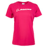 The Boeing Stores bright pink Boeing Signature Logo Womens T-Shirt features a prominent white logo on the chest, a classic fit, crew neckline, and short sleeves.