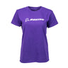 The Boeing Stores Signature Logo Womens T-Shirt features a classic fit and displays the iconic Boeing logo in crisp white across the chest on a purple fabric.