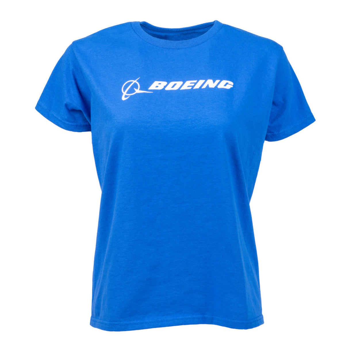 The Boeing Stores Signature Logo Womens T-Shirt features a classic fit in blue with the iconic white Boeing logo across the chest.