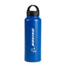 The Boeing Store’s Boeing Signature Logo Water Bottle is a blue stainless steel, BPA-free bottle with a black screw-on lid and handle, featuring the white Boeing logo and vertical text—perfect for daily hydration.