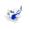The Boeing Sound & Light Pudgy Magnet from The Boeing Store resembles a playful Boeing 787 Dreamliner. It features a blue and white body with gray wings and engine details, plus a charming tail with blue and white polka dots. Its simple, cartoonish design offers an inviting, child-friendly vibe.
