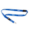 The Boeing Stores blue Boeing 767 Stratotype Lanyard is a stylish office accessory with Boeing and 767 in white, featuring a metallic clip and black plastic buckle release.