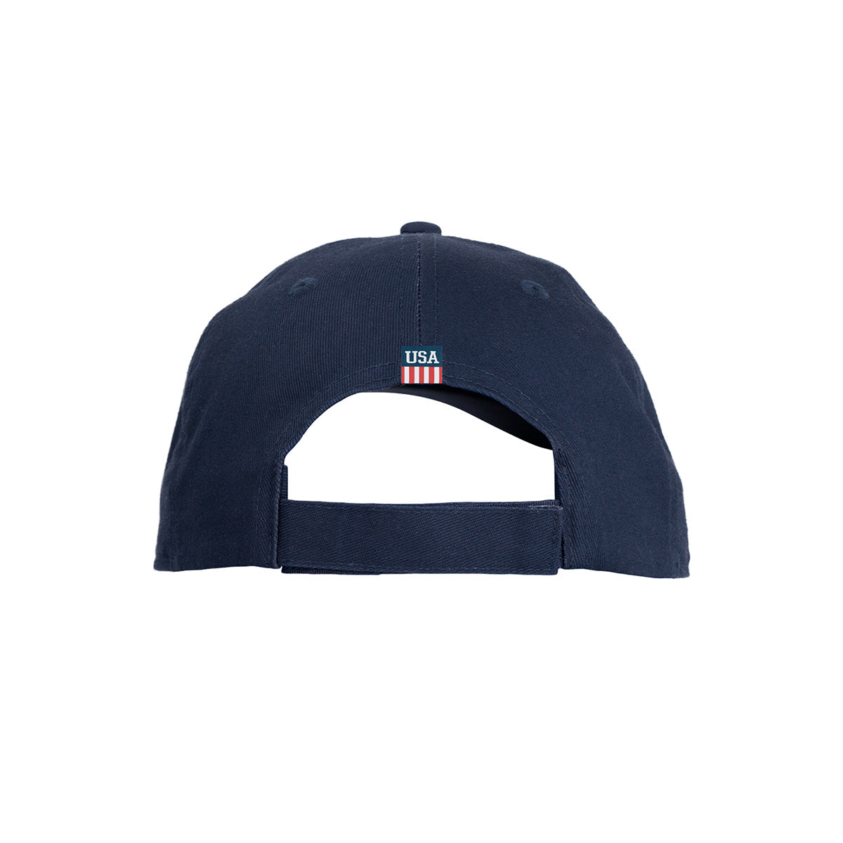 The Boeing Americana Vintage-Style Rope Hat by BOEING is shown from the back in navy blue, featuring an adjustable strap and a small USA label with red-and-white stripes for a classic Americana touch.