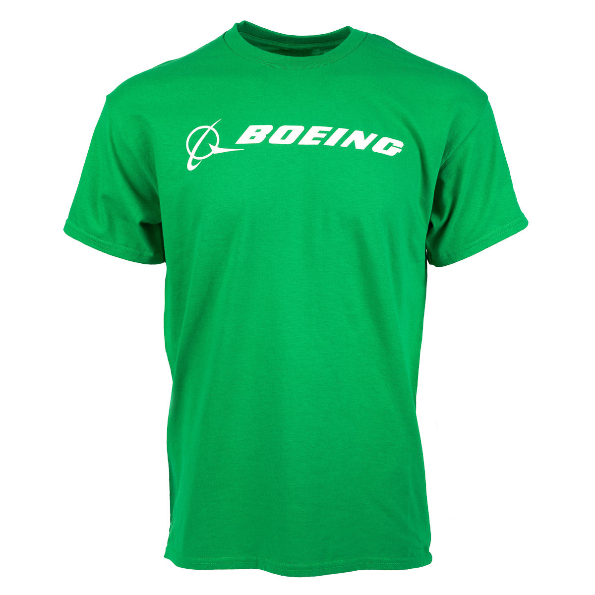 Product image of the t-shirt in an irish green color with white Boeing logo across the chest.