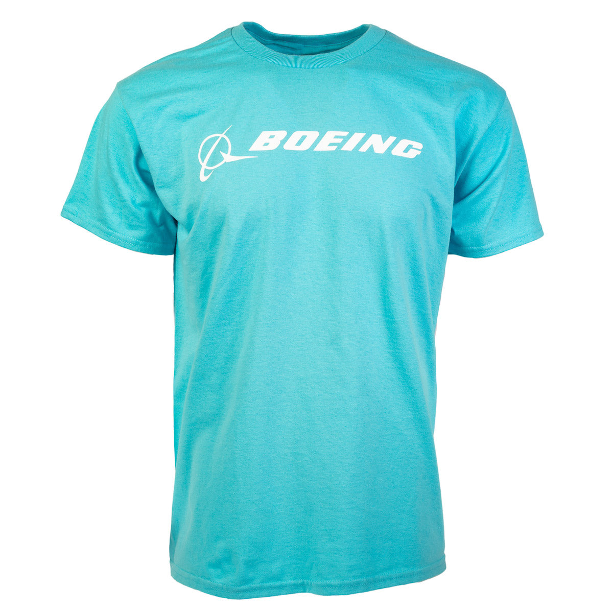 Product image of the t-shirt in a sky color with white Boeing logo across the chest.