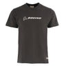 The Red Canoe Boeing Company T-Shirt by The Boeing Store is a black short-sleeve shirt with the white Boeing logo and name on the chest, a crew neckline, small logo tag at the hem, and subtle aircraft graphic details.