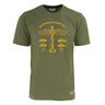 The Boeing Store’s Red Canoe Boeing Airplane Company Logo T-Shirt is an olive green 100% cotton tee with yellow MANUFACTURED BY BOEING text, retro logo, and aircraft-inspired graphic showing model, serial, and type numbers.