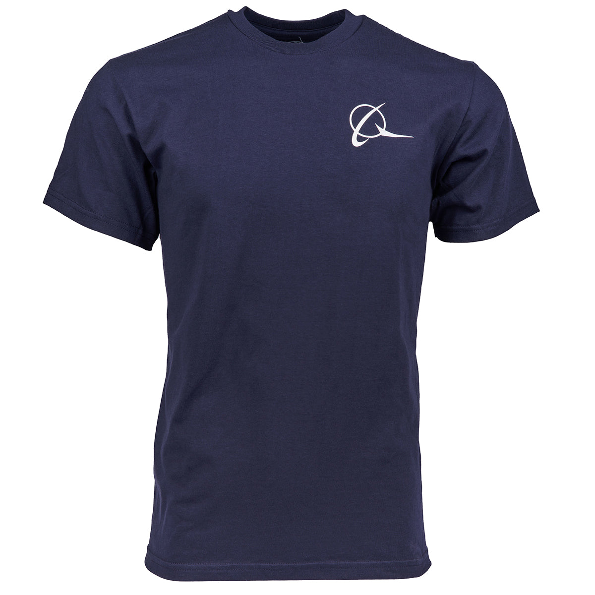 Navy t-shirt with white Boeing symbol logo on left chest