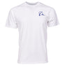 White t-shirt with royal blue Boeing symbol logo on left chest