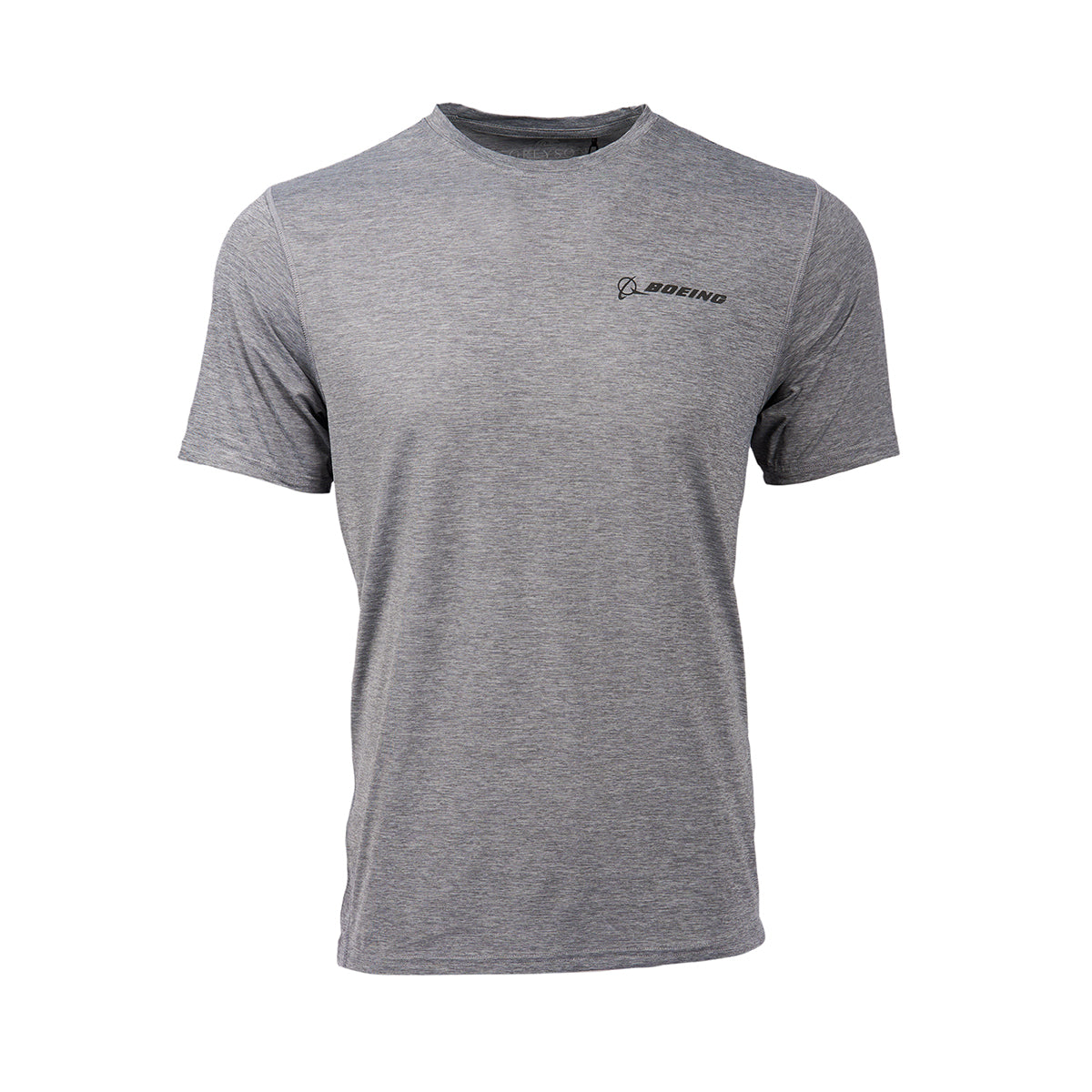 Grey heather -shirt with black Boeing logo on left chest.