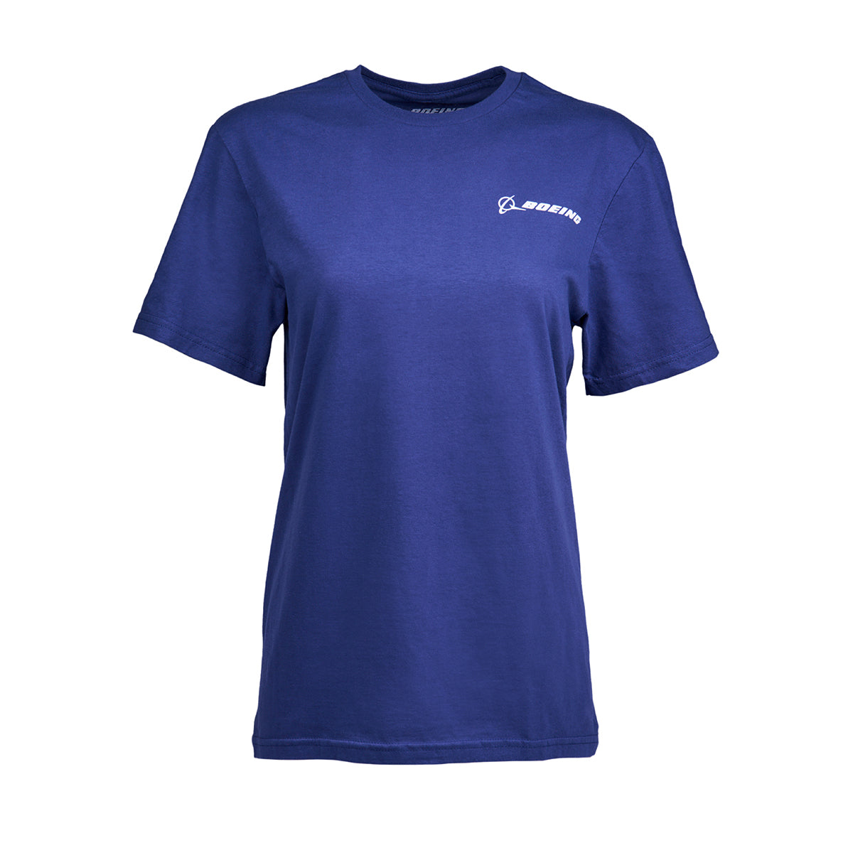 Check out the Boeing 737 MAX Skyward Unisex T-Shirt, featuring a blue crew-neck design with short sleeves, adorned with a sleek white logo and BOEING text on the upper left side, subtly celebrating aviation excellence.