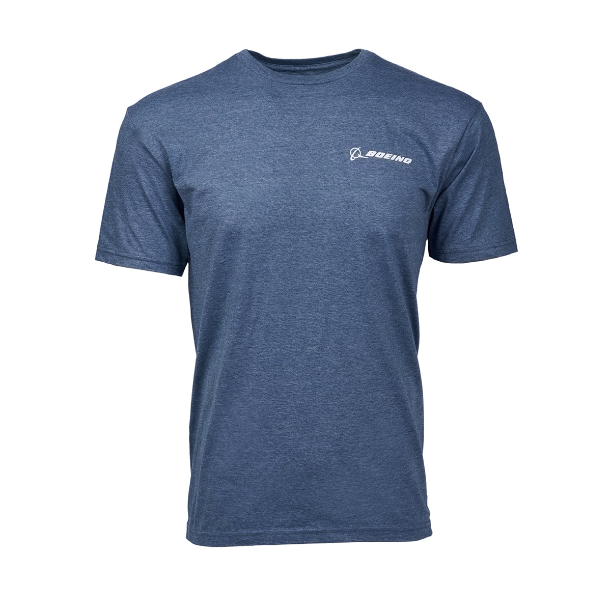 The Boeing F/A-18 Super Hornet Skyward Unisex T-Shirt is blue with a crew neck and a subtle Boeing logo on the upper left side. This plain tee pays homage to the iconic aircraft, standing out beautifully against a crisp white background.