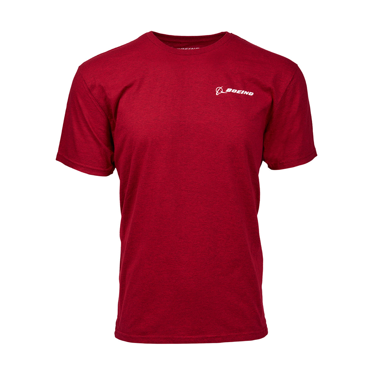 Red Boeing T-7A Red Hawk Skyward unisex T-shirt showcasing the Boeing logo on the upper left, inspired by the spirit of the iconic T-7A Red Hawk.