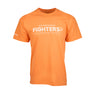 The Boeing Fighters QF-16 Unisex T-Shirt by Boeing is an orange Ultra Cotton tee with white Boeing Air Dominance Fighters text, listing F-15, F/A-18, EA-18G, F-22, and QF-16, accented by star graphics.