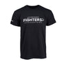 The Boeing Fighters F-15 Unisex T-Shirt is black with Air Dominance Fighters in white text, listing models: F-15, F/A-18, EA-18G, F-22, and QF-16. It features small stars and a sleeve logo—ideal for any aviation enthusiast.