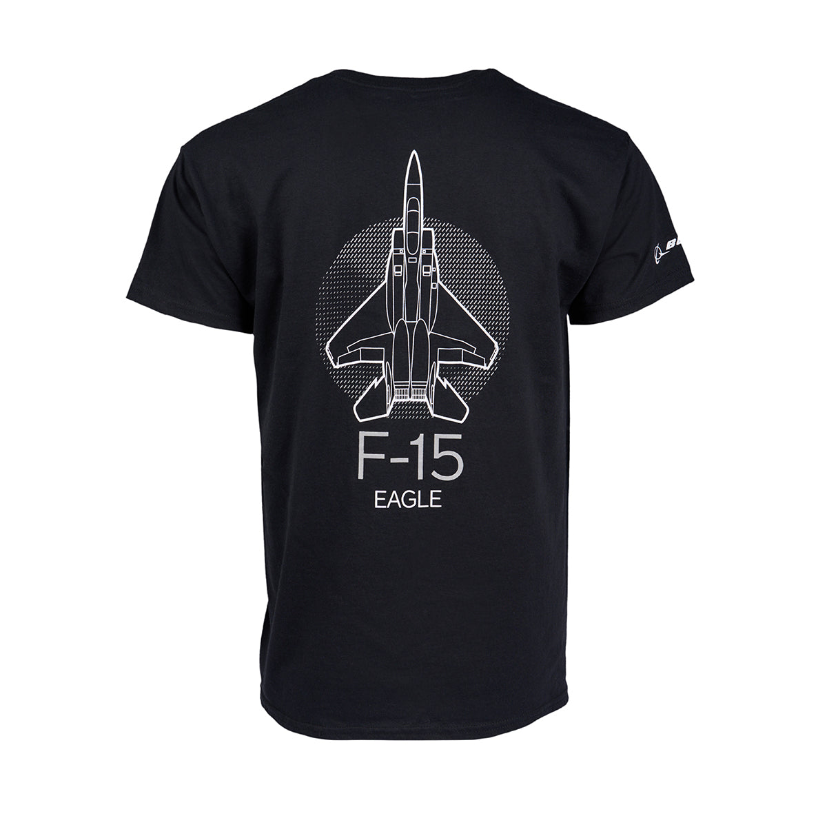 Feel the aviation thrill with the Boeing Fighters F-15 Unisex T-Shirt. This black T-shirt features an overhead line drawing of a Boeing F-15 jet, with F-15 EAGLE boldly displayed below, making it ideal for air enthusiasts.