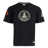 The Boeing Red Canoe NASA ALT T-Shirt is a black tee with a large chest patch featuring a space shuttle and the phrases “Approach and Landing Test” and “Space Shuttle,” plus extra patches on both sleeves.