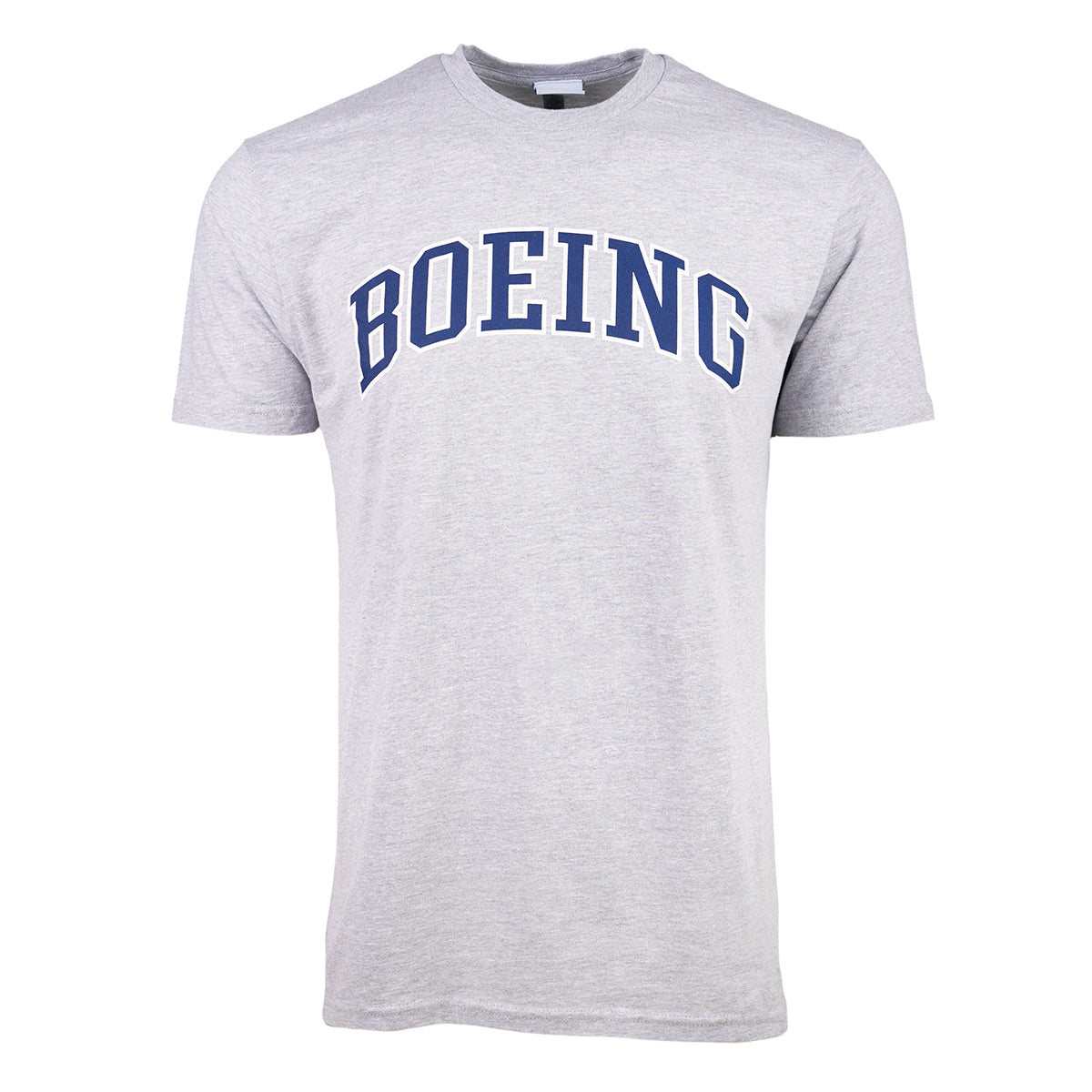 The Boeing Varsity Logo Mens T-Shirt by BOEING showcases a bold blue varsity logo on the chest, crafted from soft ring-spun cotton for unisex comfort.