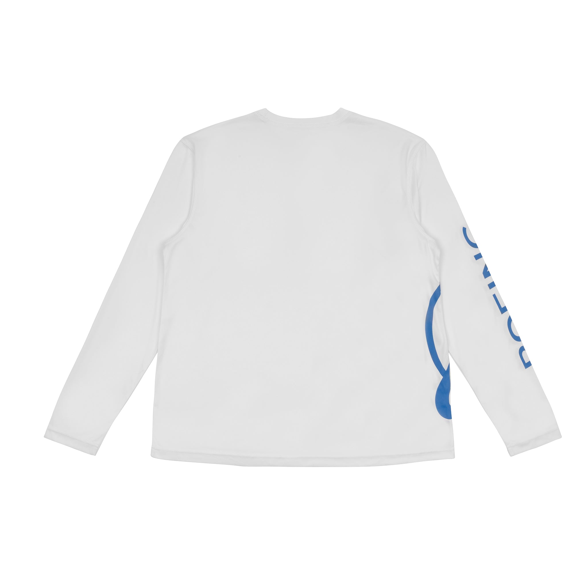 Boeing Symbol Logo Men's UV Long Sleeve T-Shirt by BOEING shown from the back, with a partial blue graphic on the lower right and "BOEING" on the right sleeve. Made of quick-dry fabric with UPF 50+ for all-day comfort.