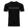 The BOEING SLS Artemis II Unisex Graphic T-Shirt features "SPACE LAUNCH SYSTEM" in white across the chest, ideal for space fans. A small blue tag accents the left sleeve.