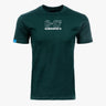 The BOEING C-17 Globemaster III Unisex Graphic T-Shirt is dark green with "C-17 GLOBEMASTER III" in white on the chest, inspired by the iconic aircraft, and features a small blue tag on the left sleeve. Displayed against a white background.