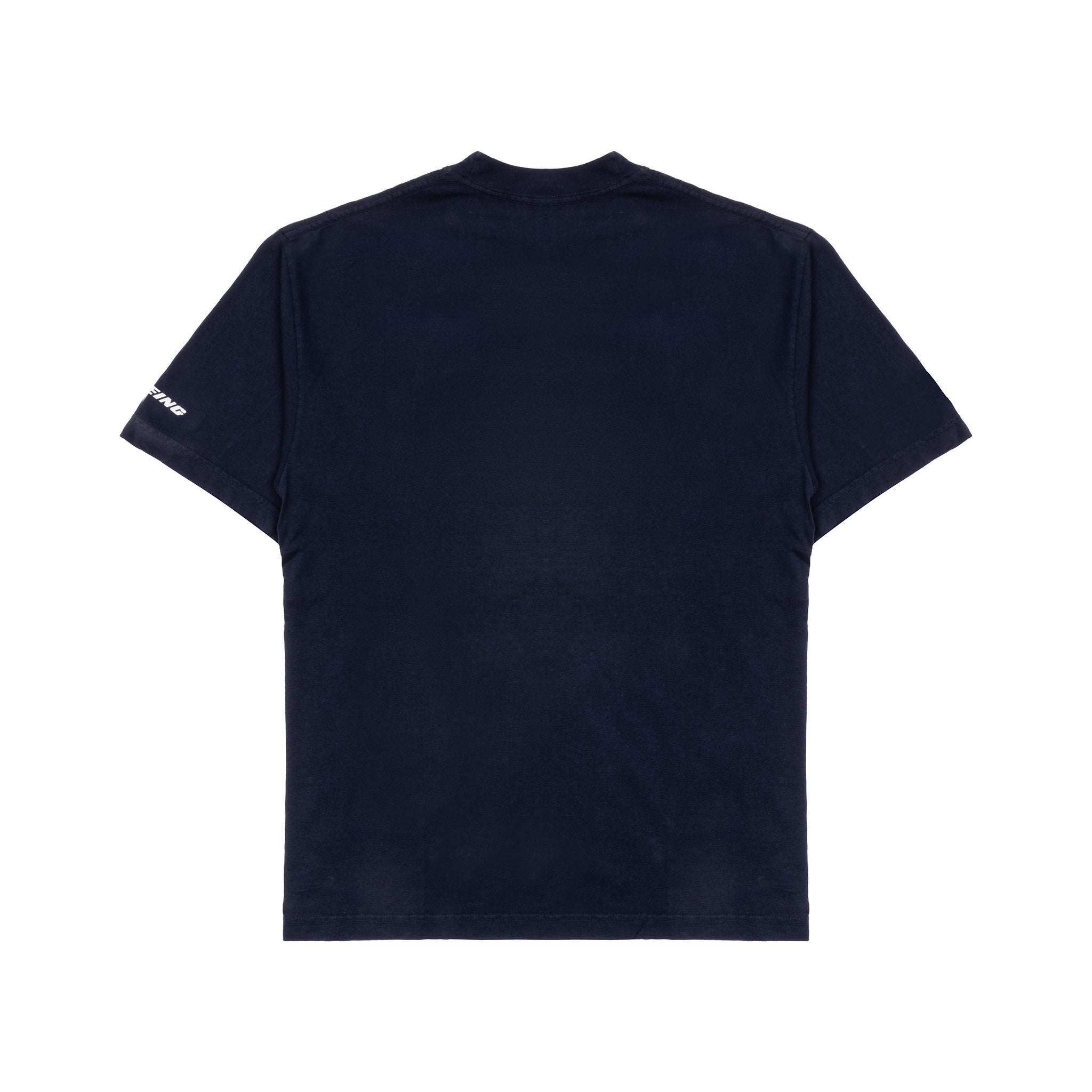 The Boeing America 250 Unisex T-Shirt by BOEING is shown from the back in dark navy, featuring a small white logo on the left sleeve. Crafted from soft USA cotton for comfort and durability.