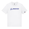The Boeing Americana Unisex T-Shirt by BOEING features a blue Boeing logo and text on the chest plus an American flag patch on the left sleeve—a perfect tee to show your pride.