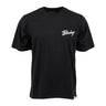 The Boeing Heritage Script B-17 Flying Fortress Unisex T-Shirt by BOEING is a black short-sleeve shirt featuring “Boeing” written in white script on the left chest area. Celebrating Boeing Heritage and aviation history, the shirt is plain with no other visible designs or logos.