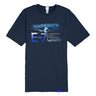 The Boeing E-7 Wedgetail Unisex Graphic T-Shirt by BOEING features a navy blue design with an airplane graphic and E-7 Airborne Early Warning & Control—ideal for aviation fans and Boeing supporters.