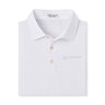 The Peter Millar Boeing Men’s Solid Performance Mesh Polo is a white collared shirt with three beige buttons and a subtle Boeing logo. Made from lightweight mesh, it provides breathable comfort and moisture wicking for all-day wear.