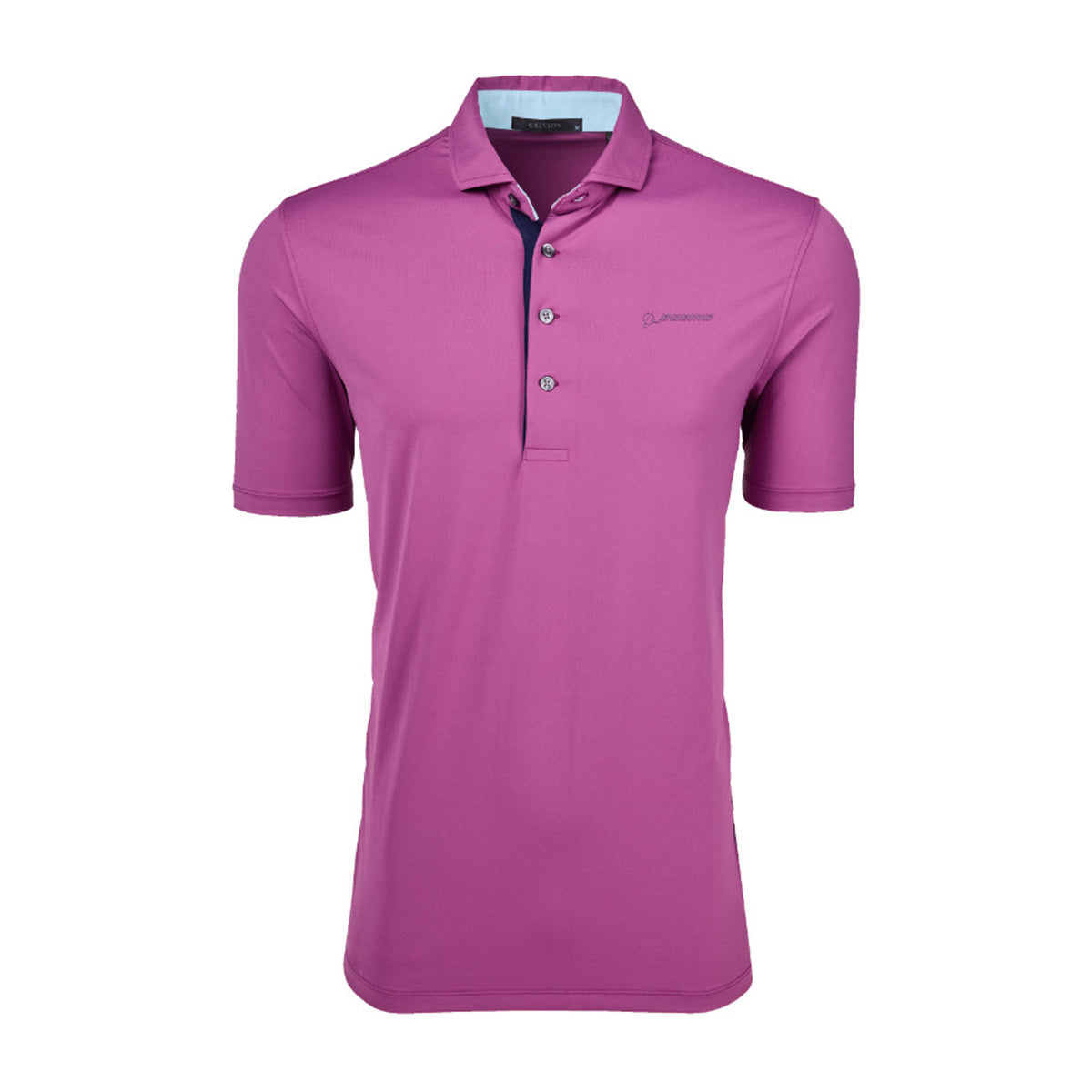 Purple short-sleeve polo shirt with four buttons, featuring a subtle Boeing logo on the chest. The fabric appears smooth and slightly fitted.