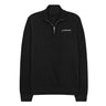 The Boeing Signature Men’s Cashmere Quarter-Zip by BOEING, shown in black and featuring a small white Boeing logo on the left chest, is laid flat on a white background.