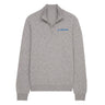 The Boeing Signature Men’s Cashmere Quarter-Zip by BOEING is a premium gray sweater featuring long sleeves and a blue Boeing logo on the left chest, shown against a plain white background.