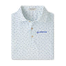 The Peter Millar Boeing Men’s Morning Sky Jersey Polo by BOEING features a light blue collared design with a subtle repeating pattern, three-button placket, and the Boeing logo embroidered in blue on the left chest. Made with moisture-wicking fabric and UPF 50+ sun protection, this polo ensures all-day comfort.