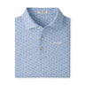 The Peter Millar Boeing Men’s Rivington Performance Jersey Polo features a neatly folded light blue design with a subtle geometric pattern, the Boeing logo embroidered in white on the left chest, and is crafted from moisture-wicking fabric with UPF 50+ protection for all-day comfort.