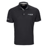 Black moisture-wicking short-sleeved Boeing F-15EX Eagle Series Men’s Polo with text on the right sleeve.